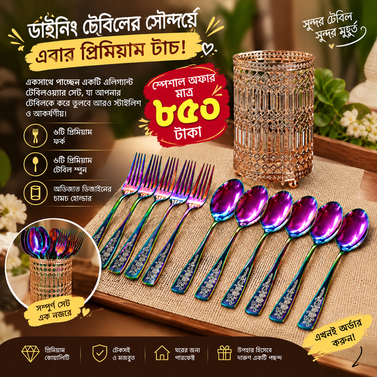 চামচ-কাঁটা সেট ও চামচদানি 🍴✨